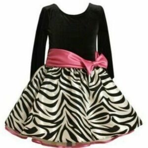 Bonnie Jean Black Velvet Zebra Skirt Magenta Rose Bow Dress Size 6 Girls